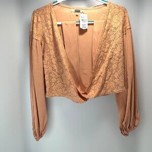 Gimmicks Peach Lace Long Sleeve Wrap Top XS NWT